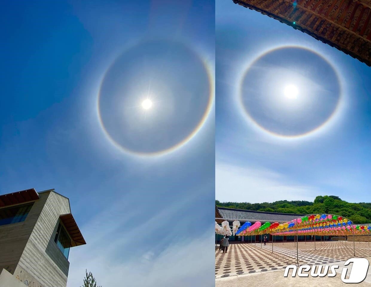 본문 이미지 - 지난 10일 경남 양산 하늘에 뜬 햇무리 (박수현 페이스북 갈무리) ⓒ 뉴스1