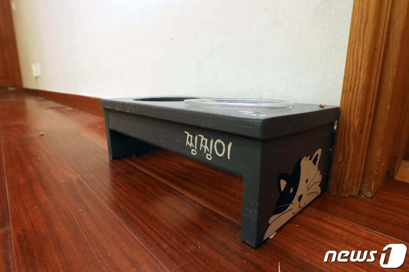 본문 이미지 - 25일 오후 서울 종로구 청와대 관저 내부의 최초의 퍼스트캣 '찡찡이' 밥그릇이 언론에 공개되고 있다.  2022.5.25/뉴스1 ⓒ News1 황기선 기자