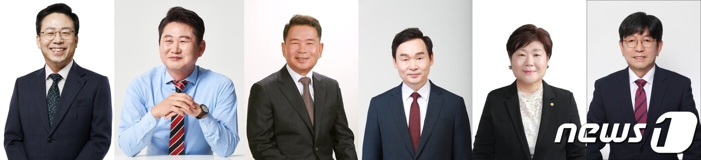 본문 이미지 - 사진 왼쪽부터 강삼영, 문태호, 신경호, 유대균, 민성숙, 조백송 강원도교육감 후보(강원도선거관리위원회 제공)ⓒ 뉴스1