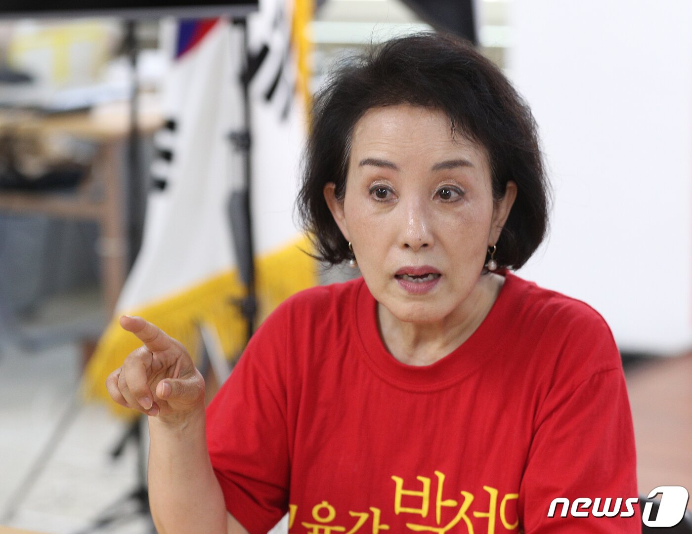 본문 이미지 - 박선영 서울시교육감 후보가 26일 오후 서울 중구에 마련된 선거 캠프에서 뉴스1과 인터뷰를 하고 있다. 2022.5.26/뉴스1 ⓒ News1 신웅수 기자