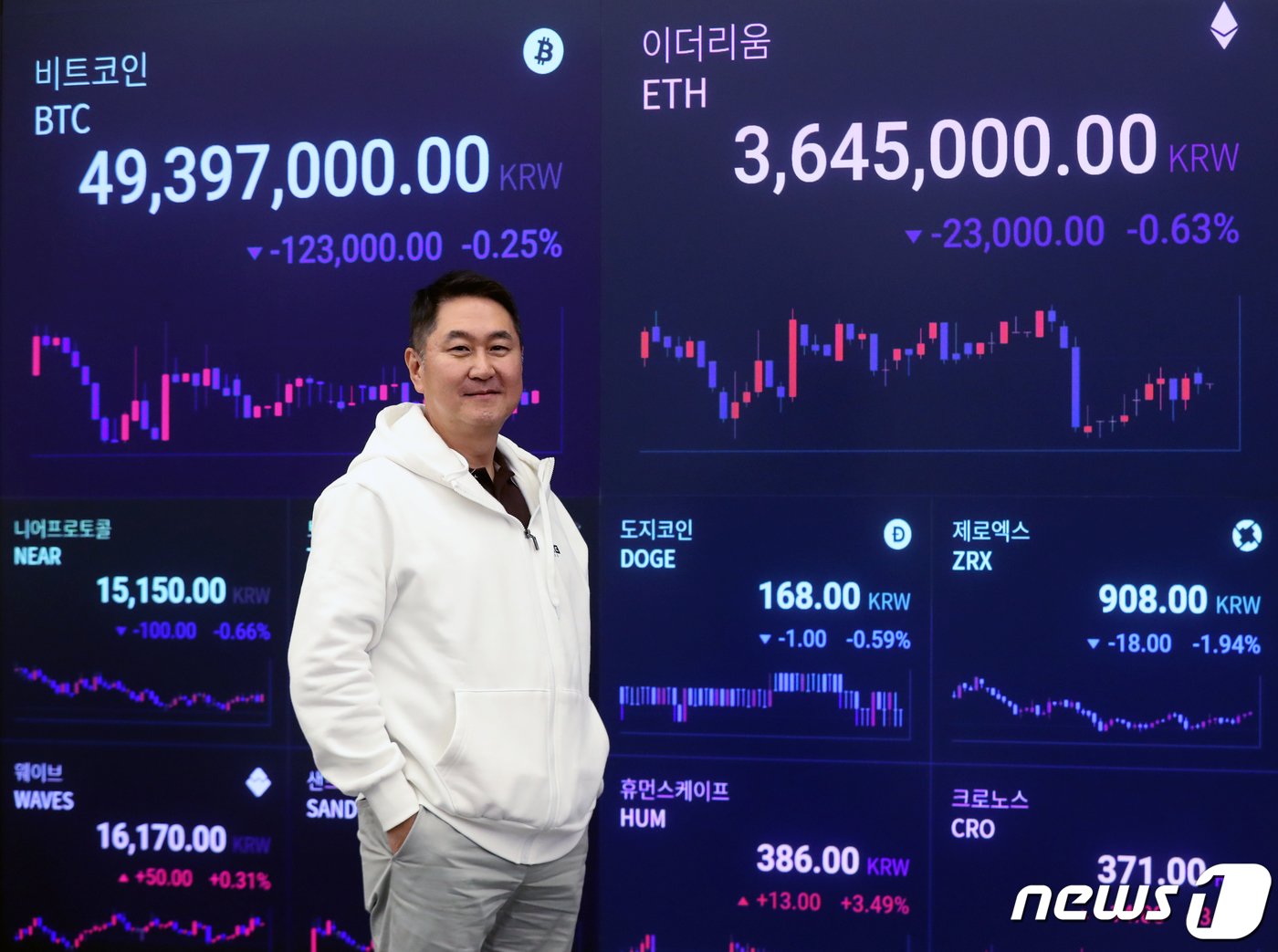 본문 이미지 - 이석우 두나무 대표가 3일 오후 서울 강남구 업비트 라운지에서 뉴스1과 인터뷰를 하고 있다. 2022.5.3/뉴스1 ⓒ News1 민경석 기자