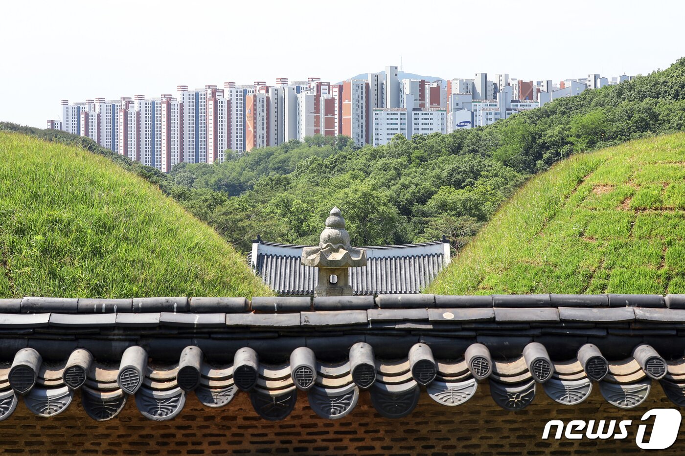 본문 이미지 - 사진은 31일 경기 김포 장릉에서 바라본 '왕릉뷰 아파트' 모습. 2022.5.31/뉴스1 ⓒ News1 민경석 기자