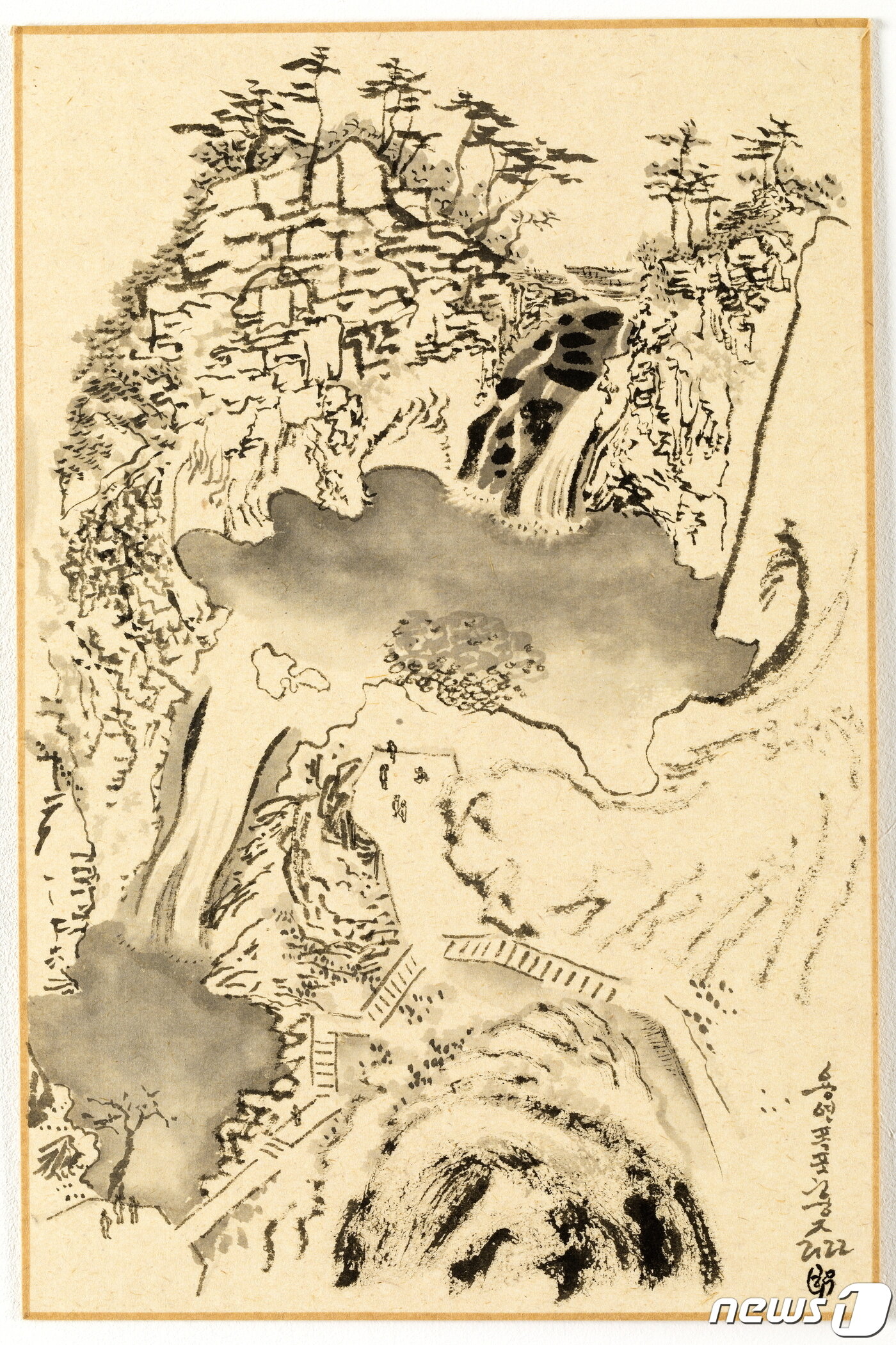 본문 이미지 - 용연폭포 조감도. 과연 용이 노닐만한 신비한 풍경이다. 그림 진희란 ⓒ 뉴스1