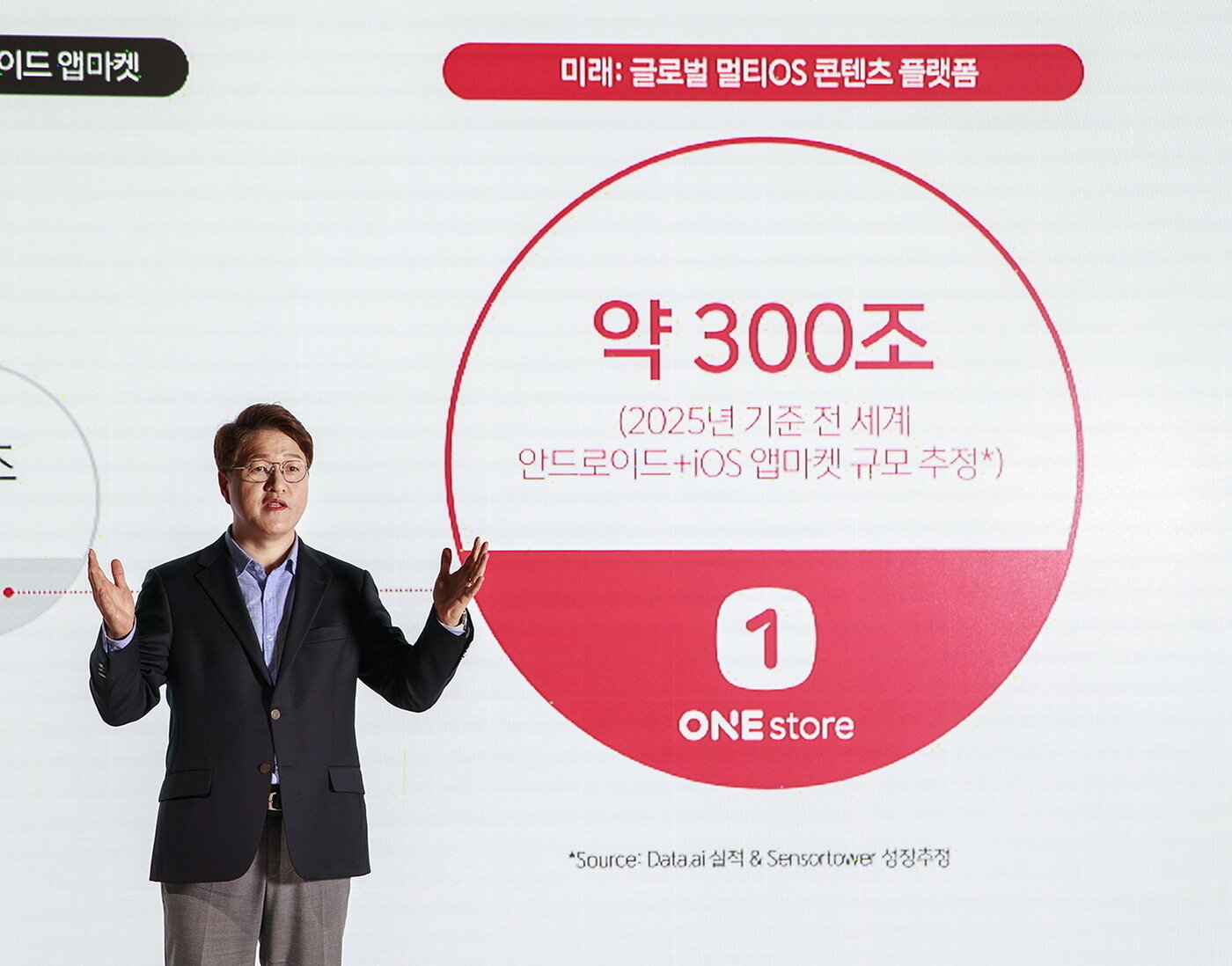 본문 이미지 - 이재환 원스토어 대표는 2025년 전세계 약 300조 원의 시장을 놓고 경쟁하는 글로벌 앱마켓 사업자로 도약하겠다고 밝혔다. (원스토어 제공)