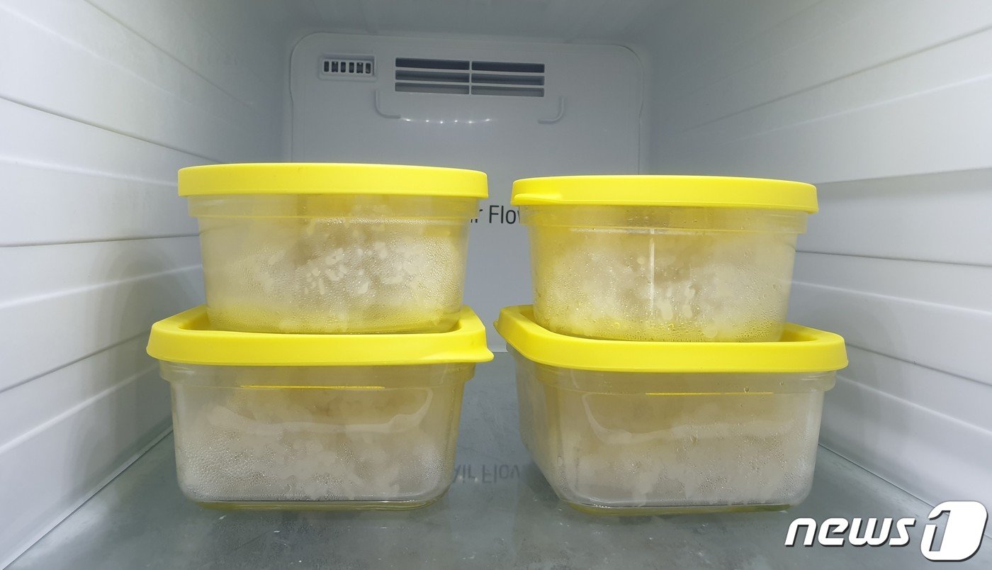 본문 이미지 - 10일 글라스락 렌지쿡 햇반용기에 밥을 소분해 냉동실에 보관한 모습. ⓒ 뉴스1 신윤하 기자