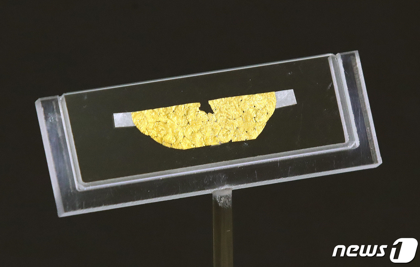 (서울=뉴스1) 임세영 기자 = 16일 오전 서울 종로구 국립고궁박물관에서 열린 '경주 동궁과 월지 나지구 출토 선각단화쌍조문금박' 공개 기자간담회에서 유물이 공개되고 있다. 이번 …