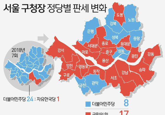 [지선 D-50]서울 25개 자치구 판이 흔들린다…"'17대 8' 구도 깨지나"