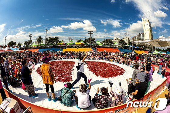 2019년 열린 구추·구기자축제 고추담기 행사 장면.(청양군 제공)    © 뉴스1
