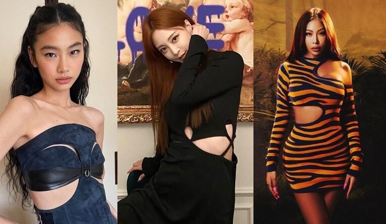 본문 이미지 - 상의 특정 부분만을 노출해 자신있는 신체 부위를 드러내는 '커트아웃' 패션. 모델 정호연(왼쪽부터), 배우 한예슬, 가수 제시 (인스타그램 갈무리) ⓒ 뉴스1