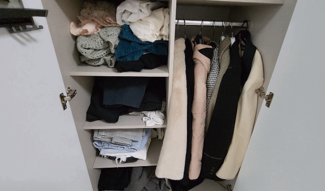 본문 이미지 - 16일 크린토피아 의류보관 서비스를 이용하기 전 취재진 옷장의 모습. ⓒ 뉴스1 신윤하 기자