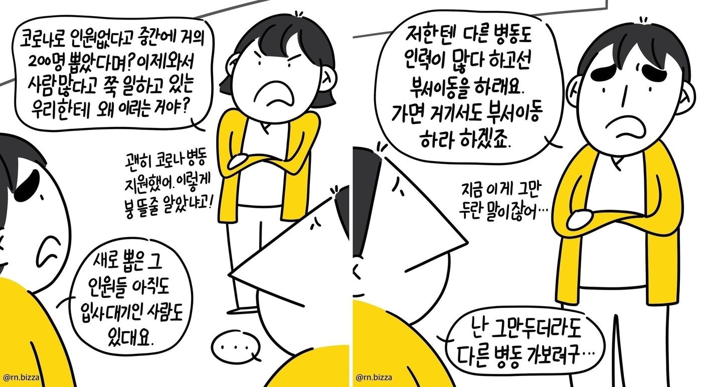 현직 간호사 최원진씨가 인스타그램에서 연재 중인 인스타툰 계정&#40;@rn.bizz&#41;에 제보된 사례ⓒ 뉴스1