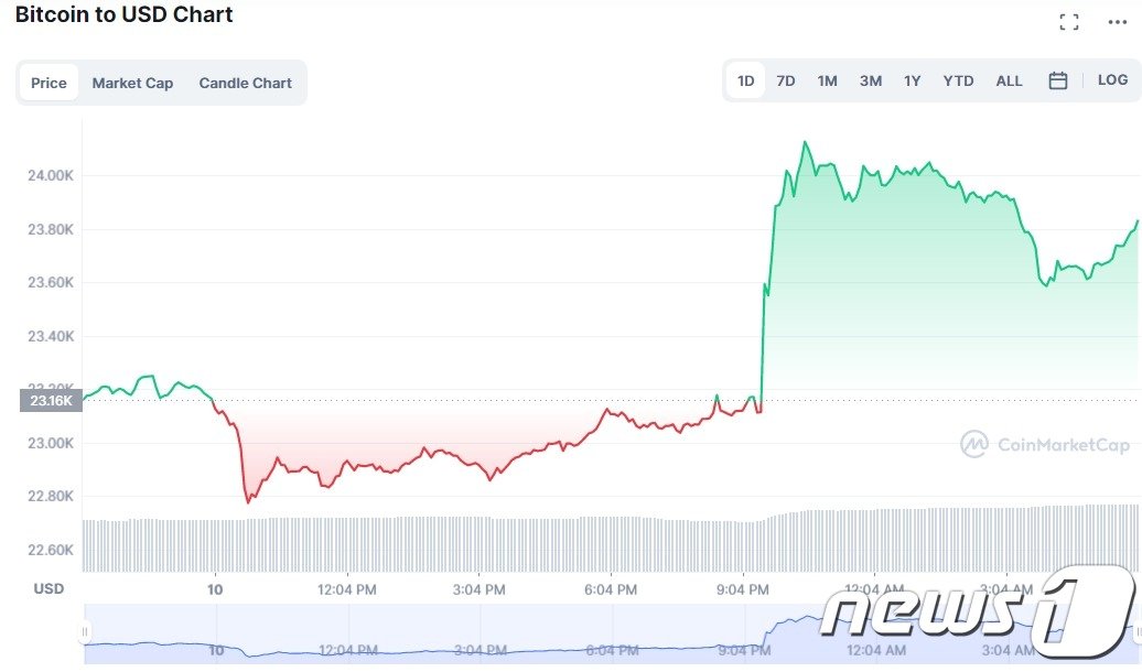 본문 이미지 - 비트코인 일일 가격추이 - 코인마켓캡 갈무리