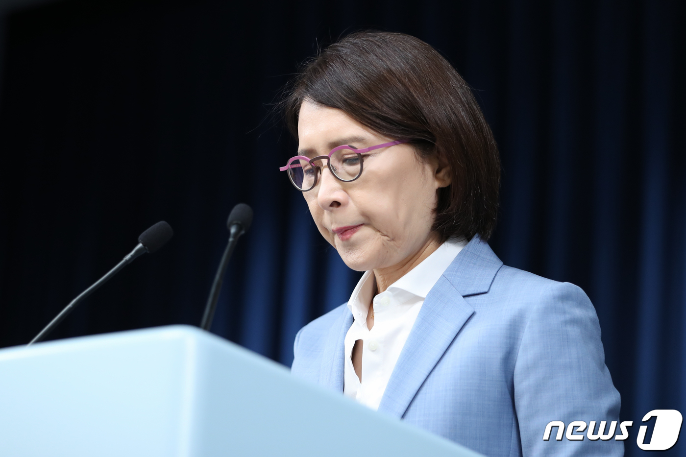 (서울=뉴스1) 안은나 기자 = 강인선 대변인이 11일 용산 대통령실에서 현안 관련 브리핑을 하고 있다. 2022.8.11/뉴스1