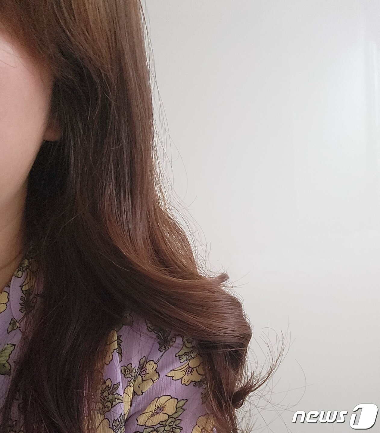 본문 이미지 - 다이슨 에어랩 멀티스타일러 '배럴'을 이용해 머리에 컬을 준 모습. ⓒ 뉴스1 노우리 기자