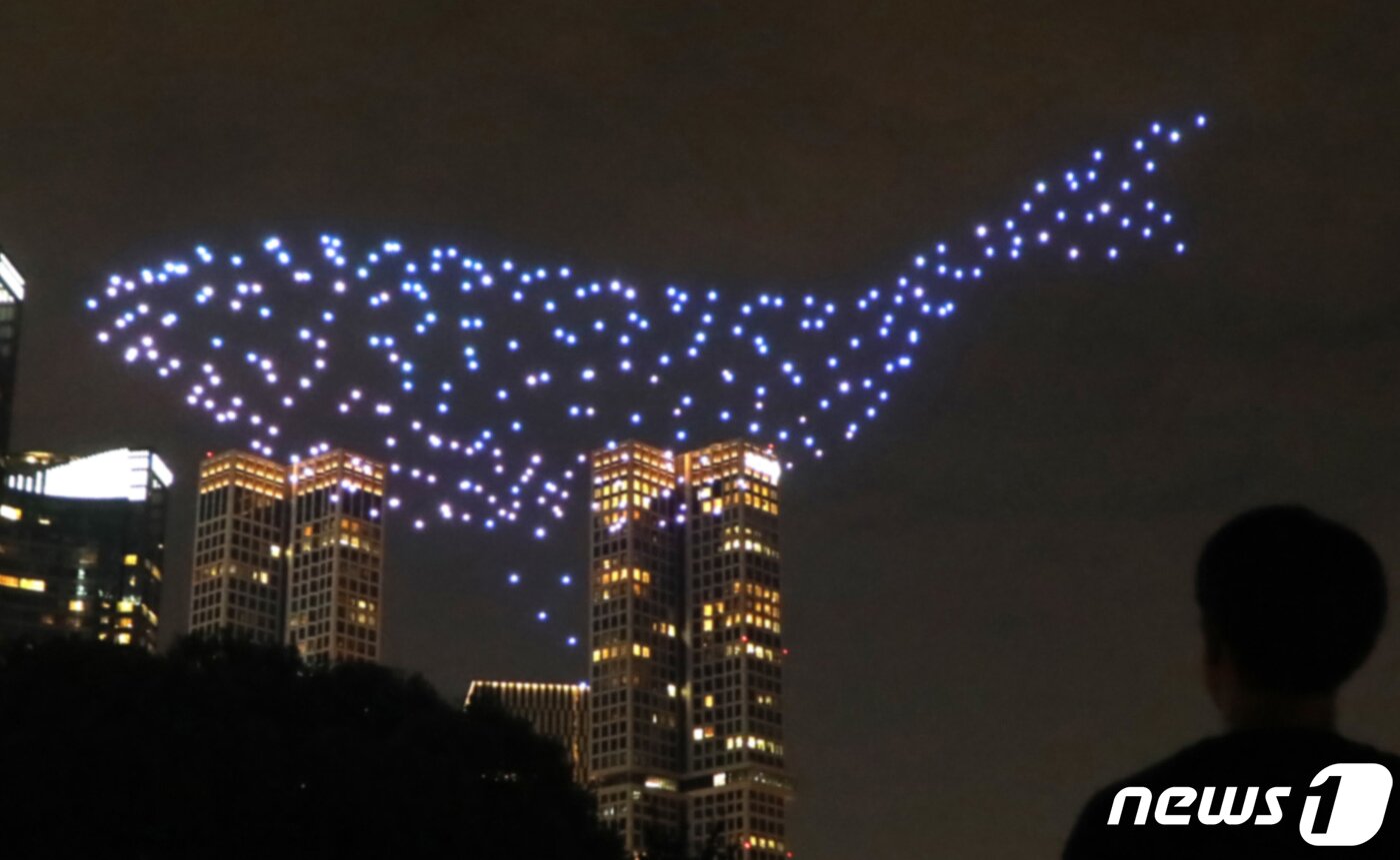 본문 이미지 - 지난해 8월 서울 성동구 서울숲에서 해양보호 드론쇼가 진행됐다. ⓒ News1 장수영 기자