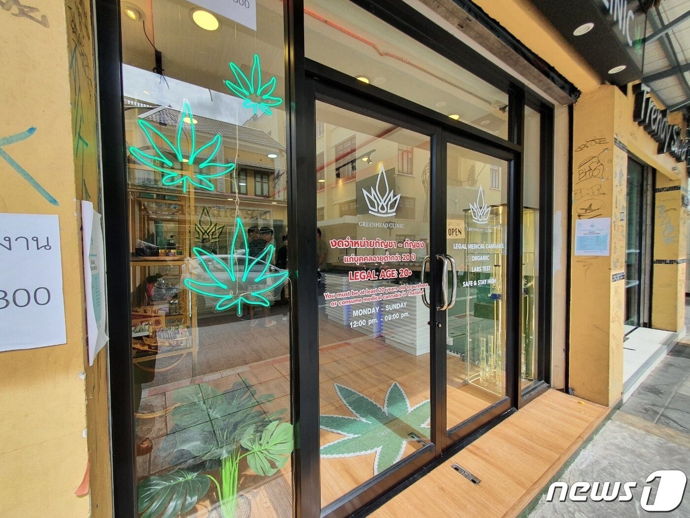 본문 이미지 - 17일(현지시간) 오후 태국 방콕 카오산 인근에 대마 전문점이 문을 열고 있다. 한국인 등 아시아계 관광객부터 현지를 찾은 서양인 등이 이 매장을 찾았다. 미성년자 자녀를 동반한 이들도 간간이 눈에 띄었다. 2022.8.17/뉴스1 ⓒ News1 황덕현 기자