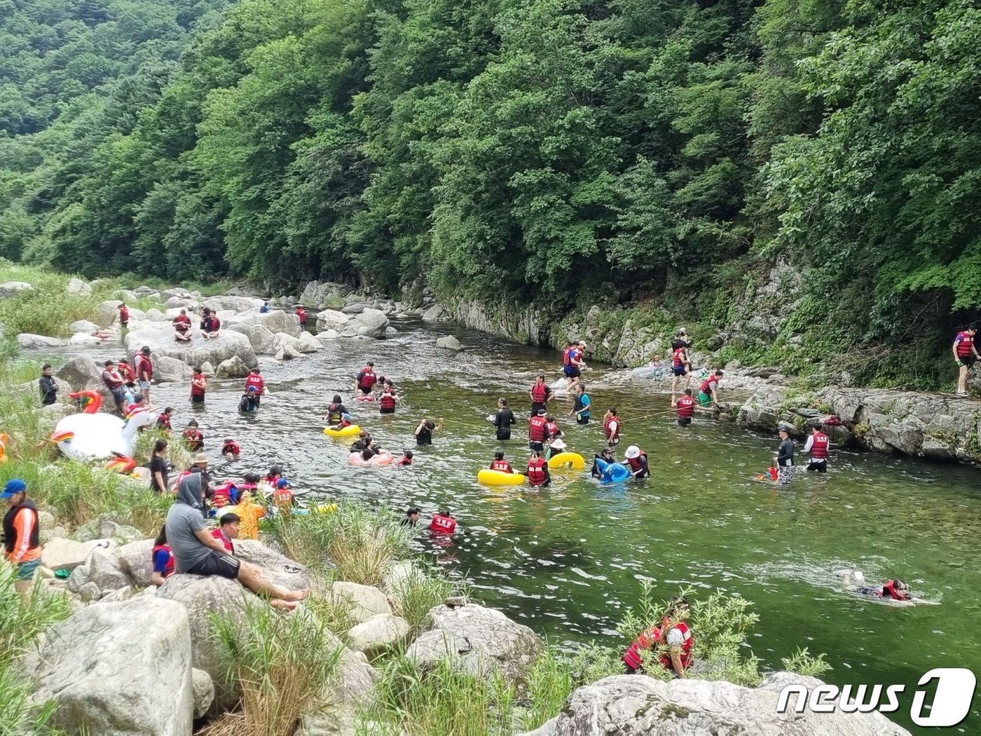 6일 경기 가평군 북면 용소계곡은 무더위를 식히러 온 피서객들로 가득했다. ⓒ 뉴스1 양희문 기자