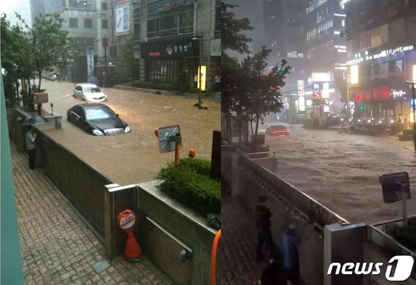2011년 7월(왼쪽)에 촬영한 차수문 모습. 11년이 지난 현재 차수문의 근황(오른쪽). (온라인 커뮤니티 갈무리) © 뉴스1