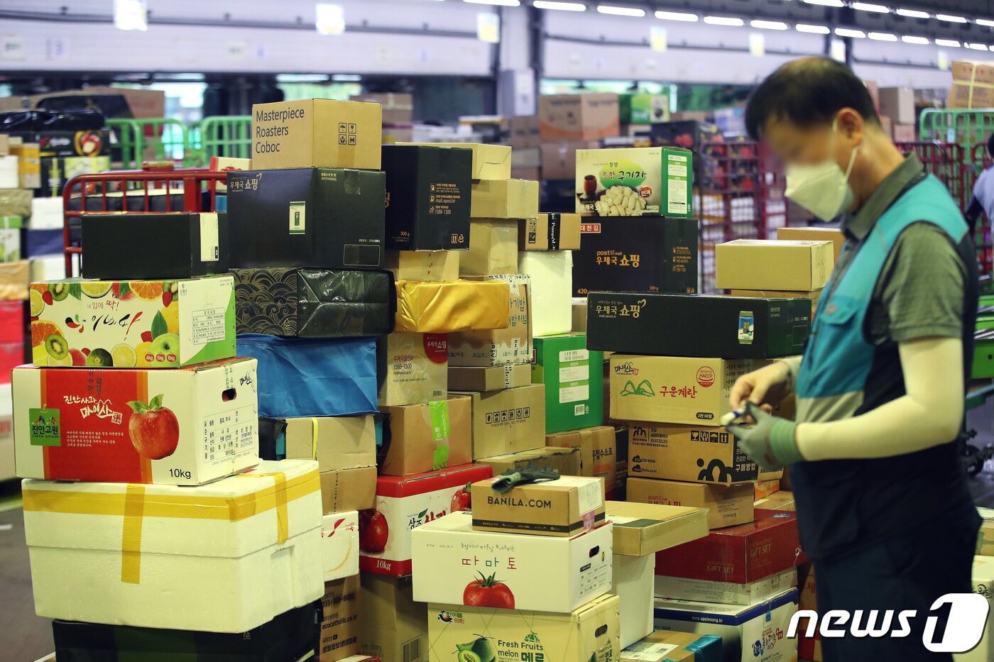 본문 이미지 - 추석 명절을 앞둔 1일 오전 서울 광진구 동서울우편물류센터에서 집배원 등 직원들이 택배를 분류하고 있다. 올 추석 명절 소포우편물은 약 1,917만개가 접수될 것으로 예상되고 있다. 2022.9.1/뉴스1 ⓒ News1 임세영 기자