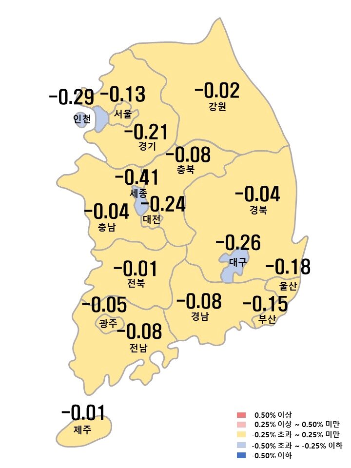 본문 이미지 - 시도별 아파트 매매가격지수 변동률(한국부동산원 제공) 