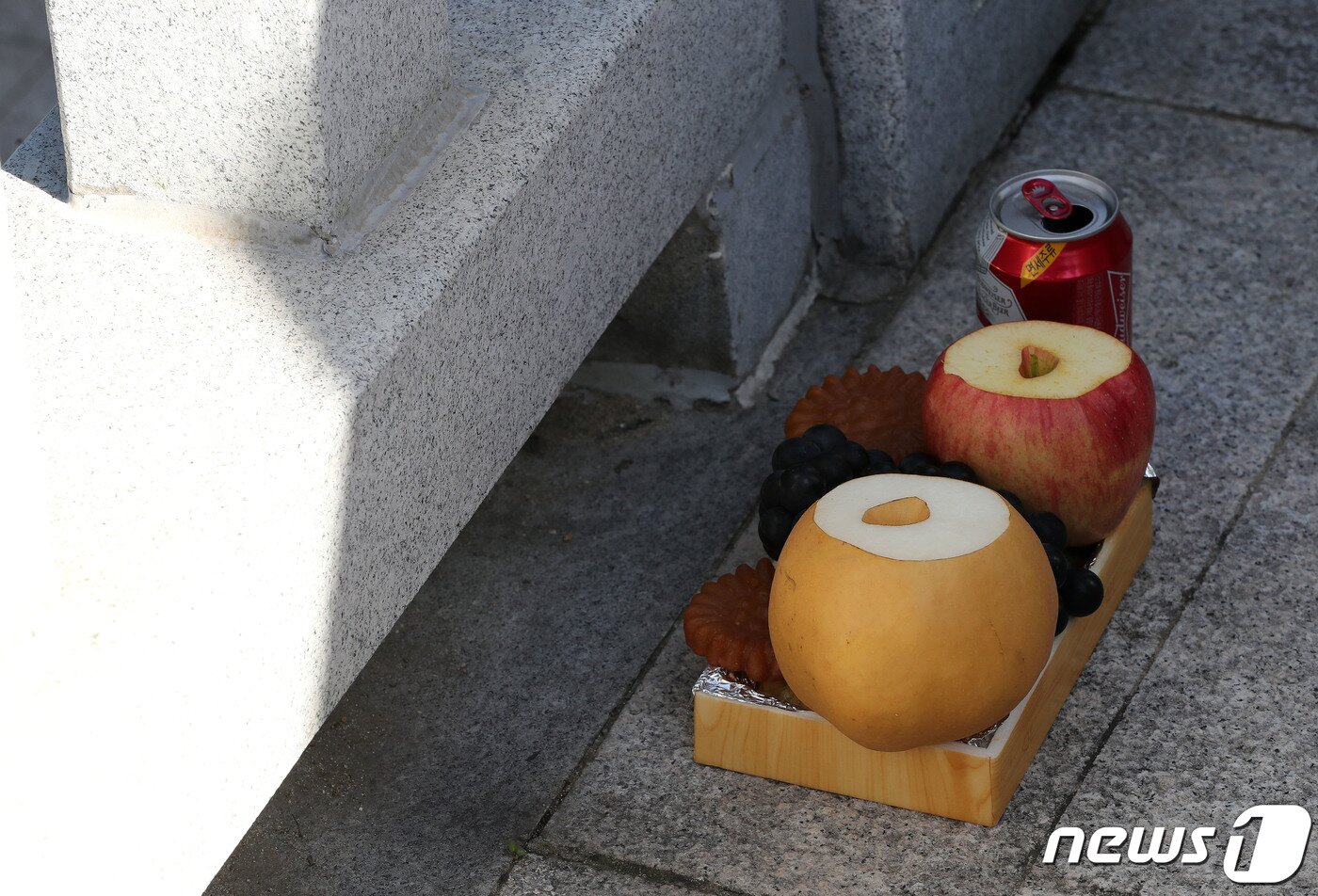 본문 이미지 - 추석인 10일 오전 경기도 파주 임진각 망배단에 실향민이 놓은 과일이 놓여있다. 2022.9.10/뉴스1 ⓒ News1 박세연 기자
