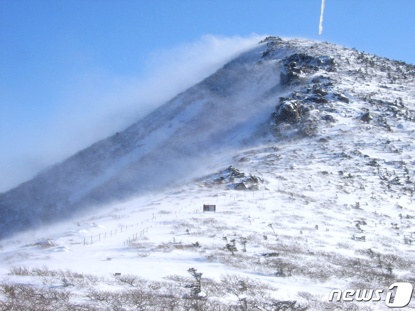 본문 이미지 - 대청봉의 겨울. 눈보라가 일어 안개처럼 흩날리는 풍경