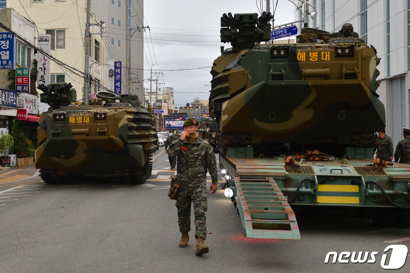 전진 배치되는 해병대 1사단 KAAV&#40;상륙돌격장갑차&#41;부대. 2022.9.18/뉴스1 ⓒ News1 최창호 기자