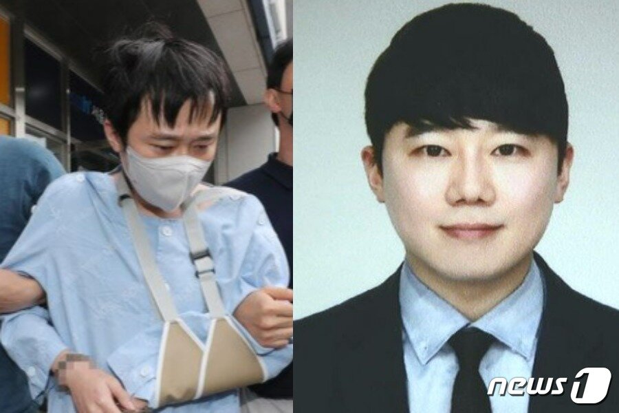 본문 이미지 - 왼쪽은 '신당역 살인 사건'의 전주환이 병원에서 호송되는 모습. 오른쪽은 신상정보 공개를 통한 전주환의 모습. ⓒ News1 DB