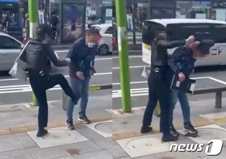 본문 이미지 - 수유역의 한 길거리에서 벌어진 폭행 사건. (유튜브 갈무리)