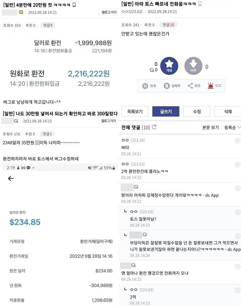 본문 이미지 - 누리꾼들의 환차익 인증글. (온라인 커뮤니티 갈무리)