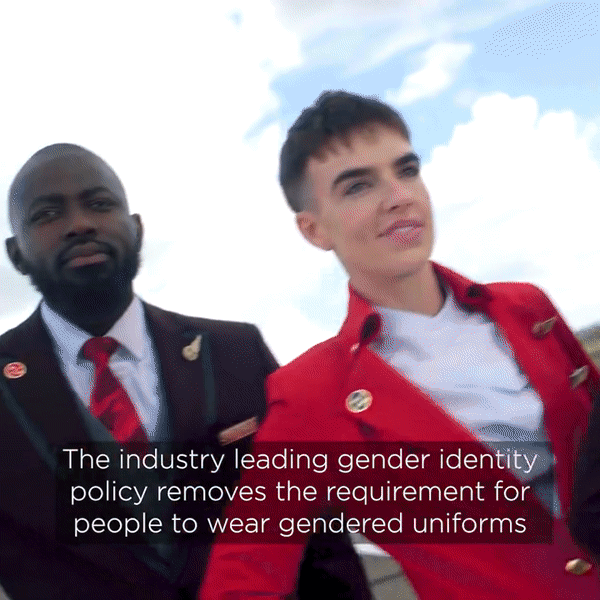 본문 이미지 - 버진 애틀랜틱은 직원들에게 원하는 성별 호칭 배지를 제공하기로 했으며 문신 노출에 대한 규정도 없앴다. (버진 애틀랜틱 트위터)