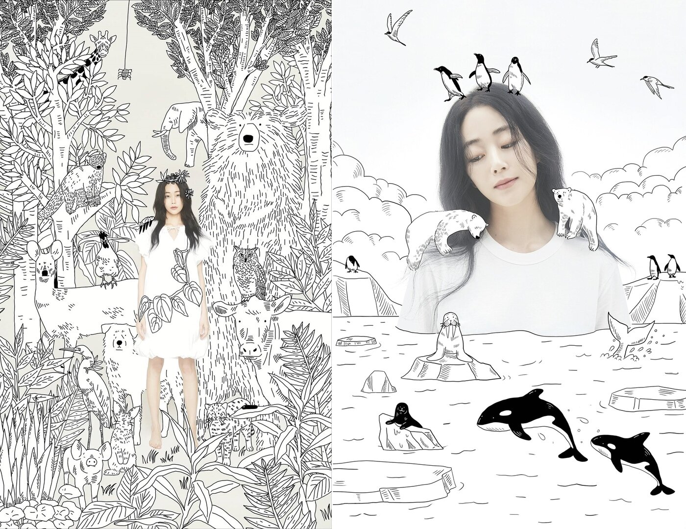 본문 이미지 - NFT 작품 공존(왼쪽)과 야생동물(갤러리아 제공)  