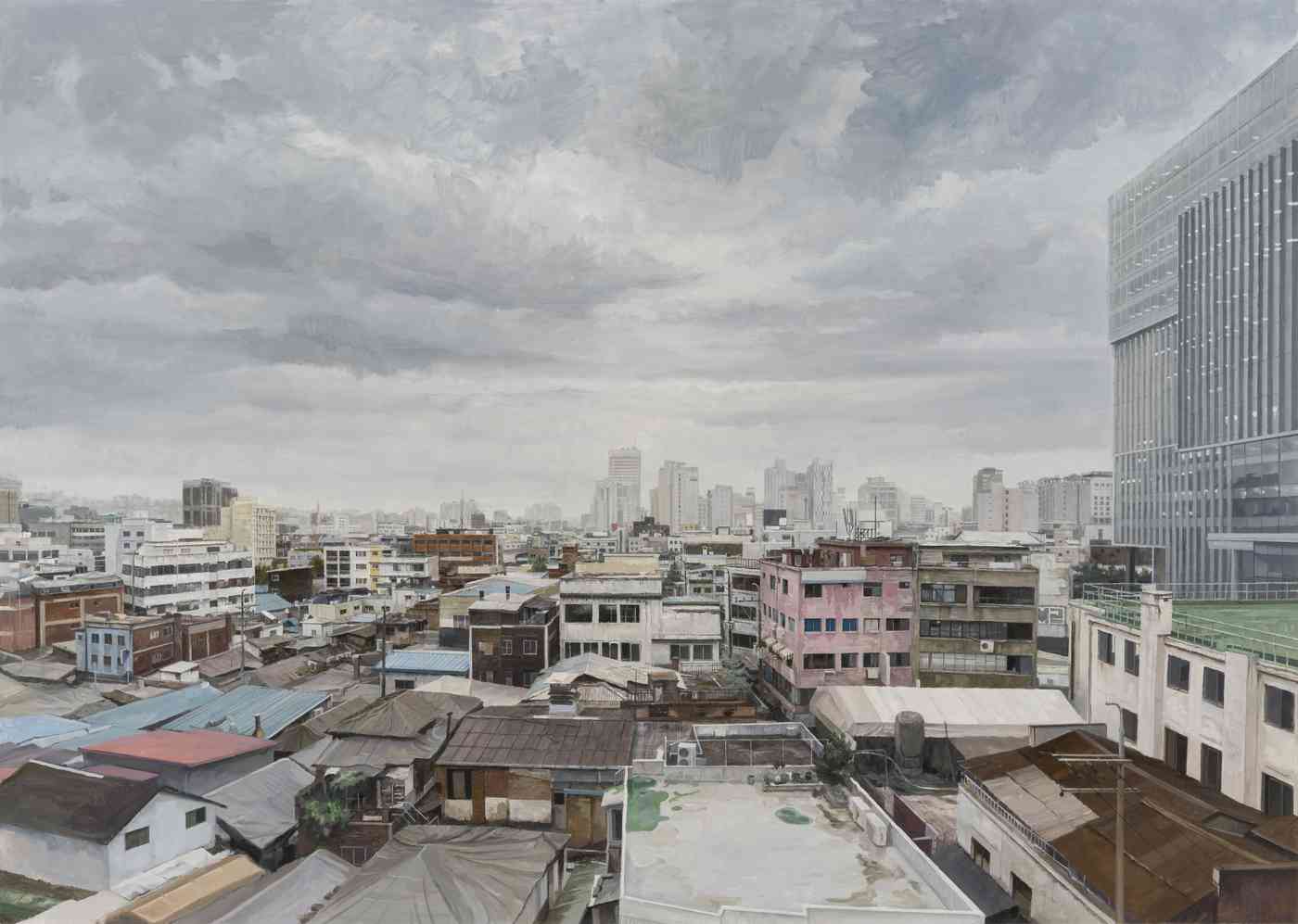  비온 뒤 을지로 Euljiro after rain, 2022, 캔버스에 오일, 182 x 227 cm (초이앤초이 제공)