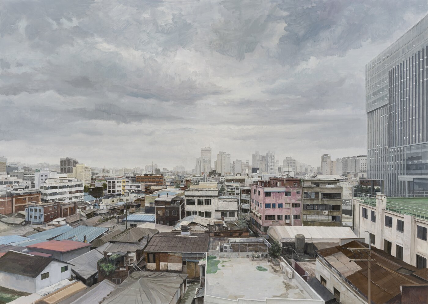 본문 이미지 - 정재호, 비온 뒤 을지로 Euljiro after rain, 2022, 캔버스에 오일, 182 x 227 cm (초이앤초이 제공)