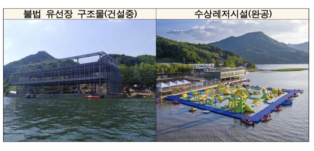 본문 이미지 - 북한강 수상레저업체의 불법 과정 변화 모습 (의정부지검 남양주지청 제공)