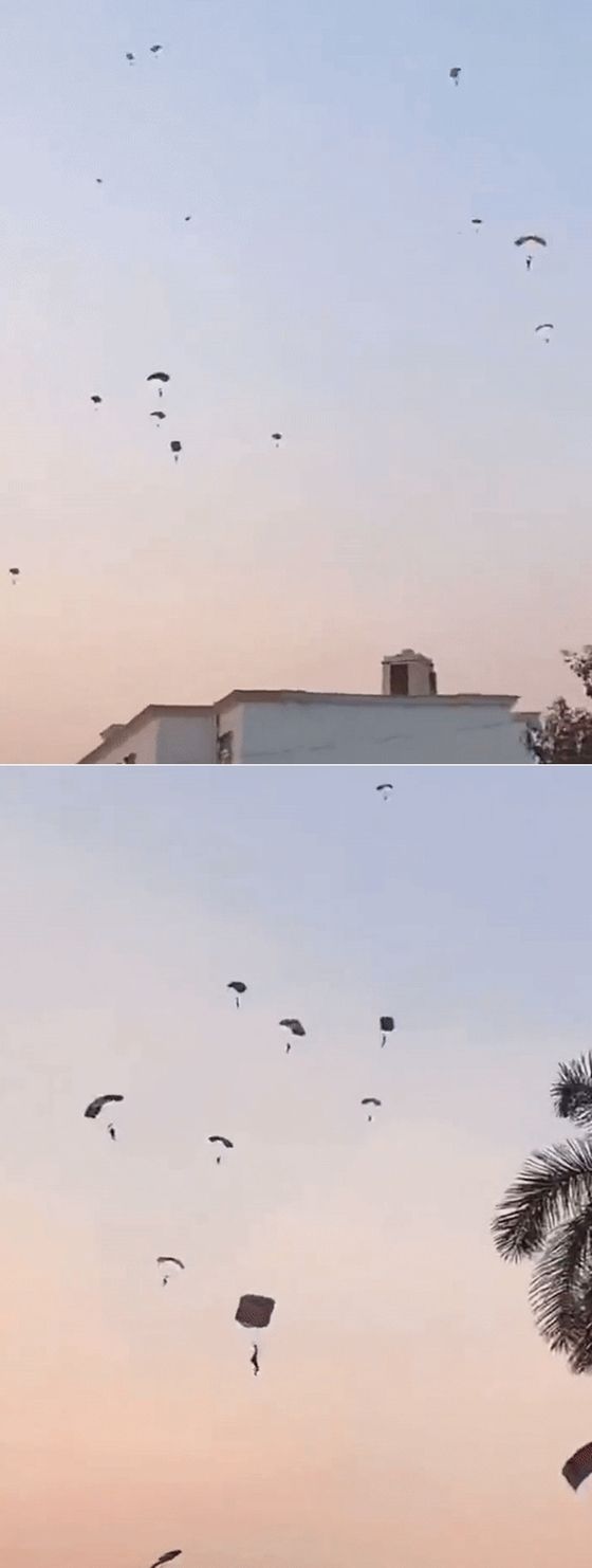 팔레스타인 무장단체 하마스의 낙하산 부대의 침투 영상이 SNS를 중심으로 확산되고 있다. 'X(옛 트위터) 'Stay Frosty' 영상 갈무리