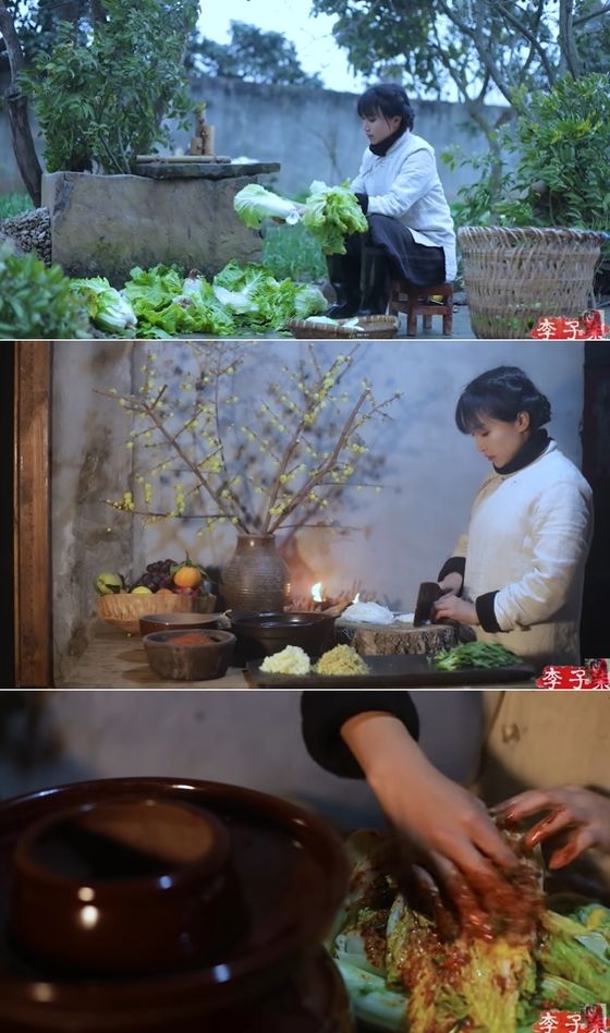 김치 담그는 영상을 올리고 '#중국음식'이라는 해시태그를 달아 국내 누리꾼들의 공분을 샀던 중국 인기 유튜버가 2년 만에 컴백을 예고했다. 과거 유튜브 영상 갈무리.