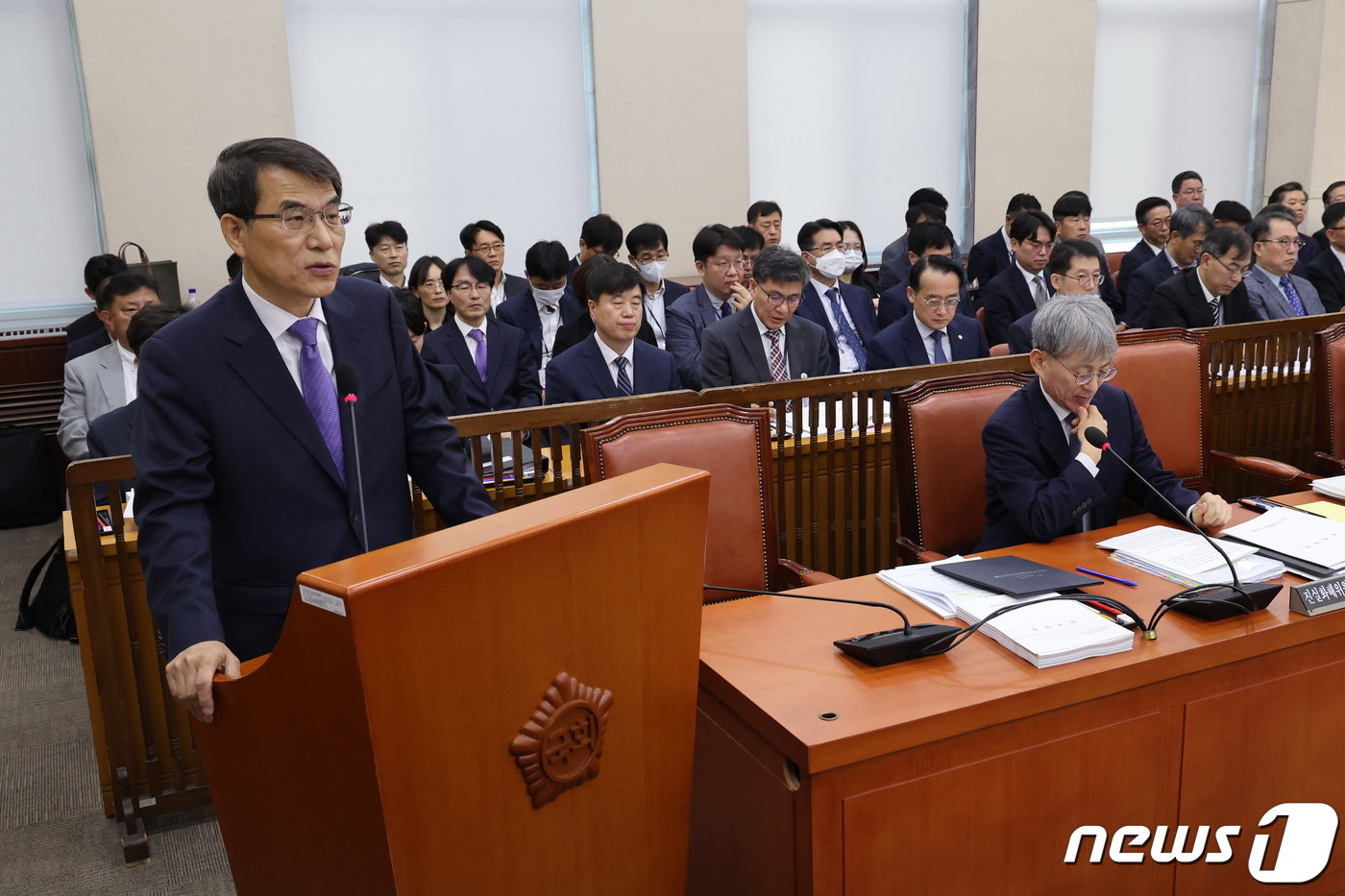 노태악 중앙선거관리위원회 위원장이 13일 서울 여의도 국회에서 열린 행정안전위원회의 중앙선관위 등 국정감사에서 인사말을 하고 있다. 2023.10.13/뉴스1 ⓒ News1 황기선 기자