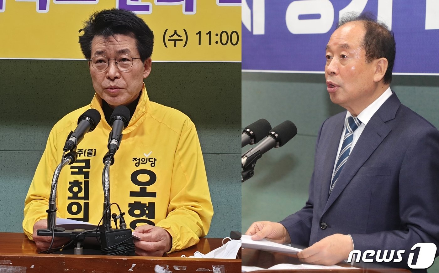 본문 이미지 - 내년 총선에서 전북 전주을에 출마 가능성이 있는 오형수 전 정의당 전북도당 위원장(왼쪽)과 무소속인 임정엽 전 완주군수.2023.10.14/뉴스1