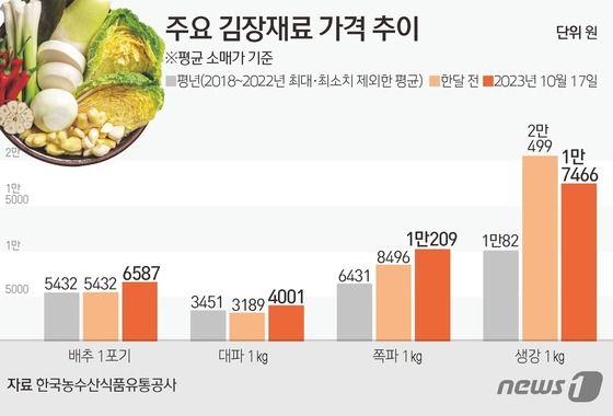 [그래픽] 주요 김장재료 가격 추이