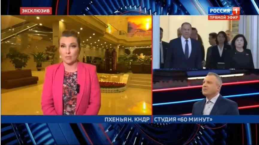 러시아TV '러시아1'이 북한 평양에서 생방송으로 진행한 리포트.(러시아1 유튜브 갈무리)
