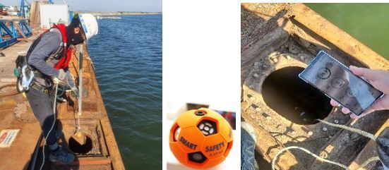 본문 이미지 - 공 모양의 휴대용 실시간 복합 가스 감지기인 스마트 세이프티 볼./포스코이앤씨 제공