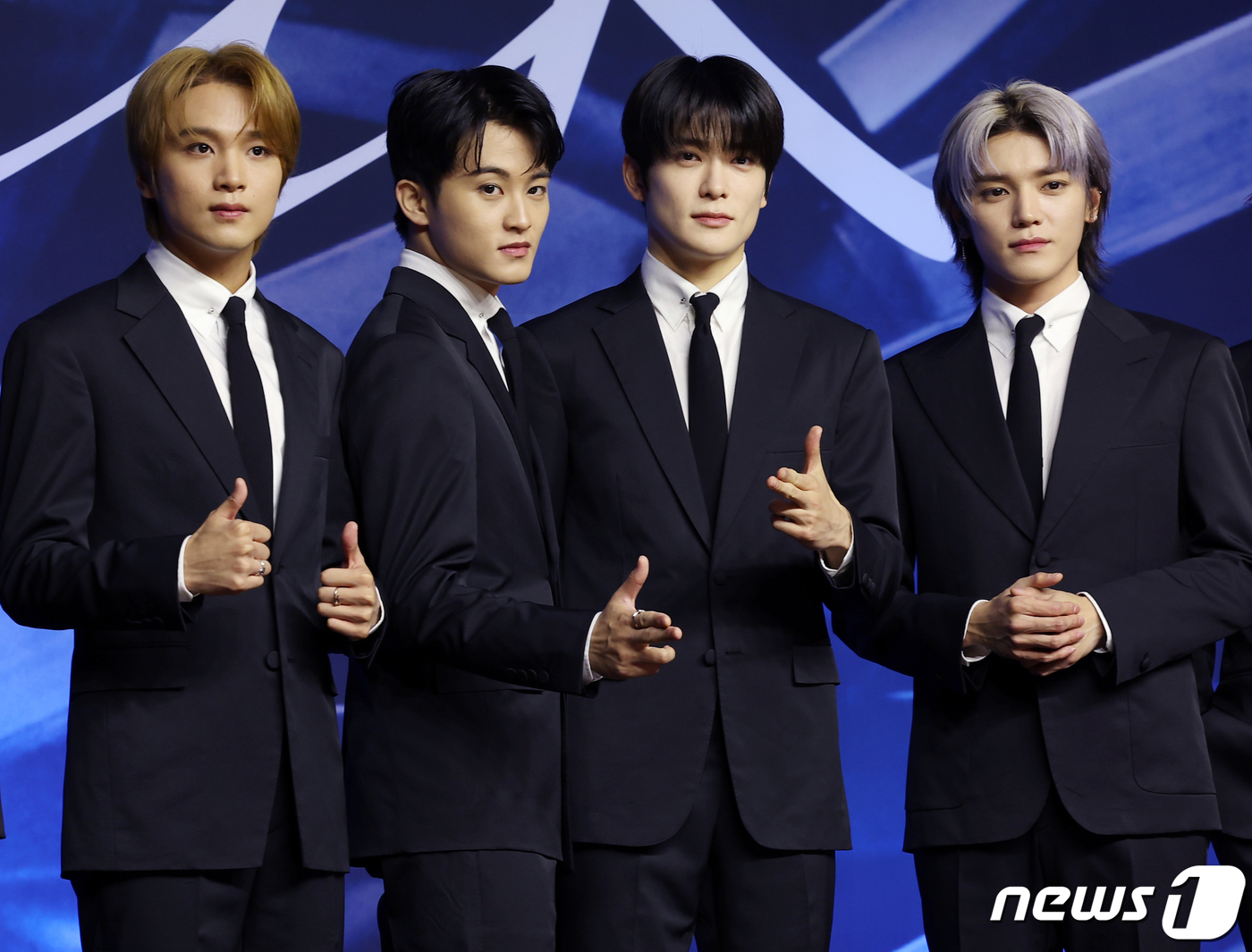 (서울=뉴스1) 김진환 기자 = 아이돌 그룹 NCT 127의 해찬(왼쪽부터), 마크, 재현, 태용이 6일 오전 서울 영등포구 여의도 콘래드 서울에서 열린 정규 5집 ‘Fact Ch …