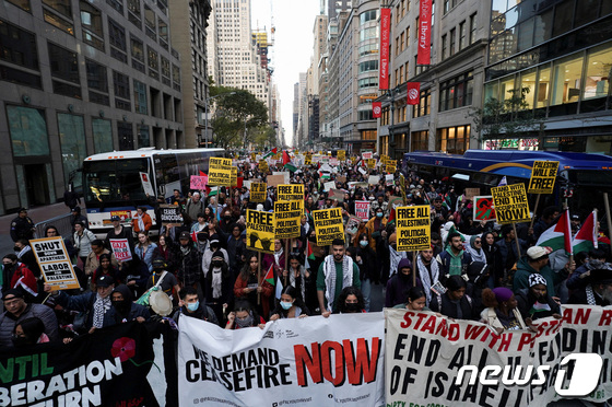 [포토] 뉴욕에서 벌어진 팔레스타인 지지 집회