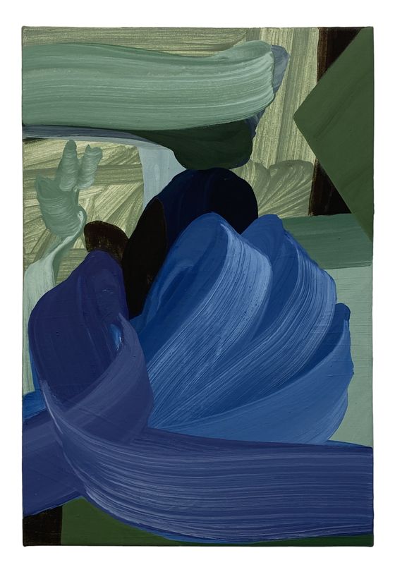 모제 아세프자 Moj Assefjah, Blues for Green, 2023, egg tempera on canvas, 60 x 40 cm. 갤러리조은 제공.