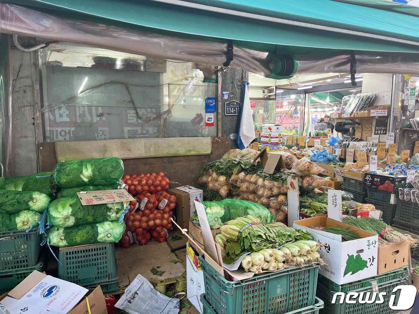 서울 용산구 용문시장의 한 채소가게에 배추, 무 등 김장 재료가 진열돼 있다. © News1 김형준 기자