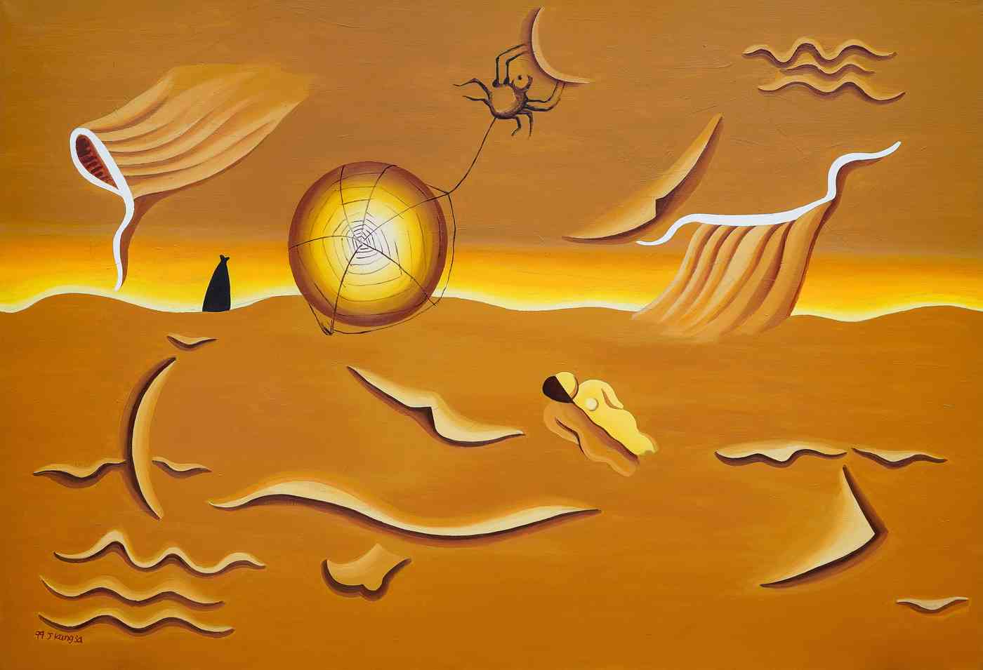 정강자, 지구에서 달에로 이동(JUNG Kangja, From the Earth to the Moon), 1999, Oil on canvas, 146x213cm. 아라리오갤러리 서울 제공.