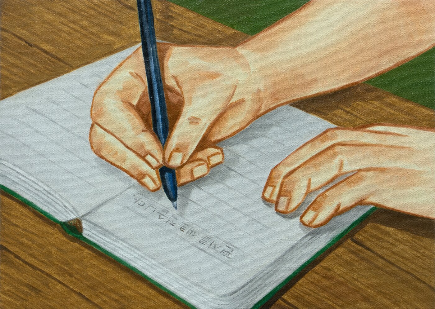 본문 이미지 - 임지민_편지를 새로 적습니다(I write a new letter), 2023, oil on canvas, 24.2x33.4cm. 청화랑 제공.