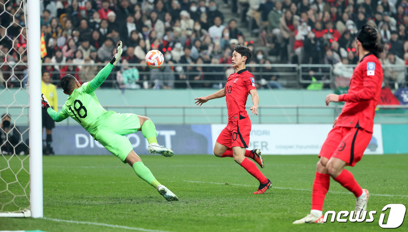 (서울=뉴스1) 김성진 기자 = 대한민국 축구대표팀 이재성이 16일 서울 마포구 서울월드컵경기장에서 열린 2026 FIFA 북중미 월드컵 아시아 지역 2차 예선 C조 조별리그 대한 …