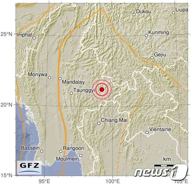 얀마-중국 국경 지역에서 규모 5.7의 지진이 발생했다. (독일 지구과학연구센터, GFZ)